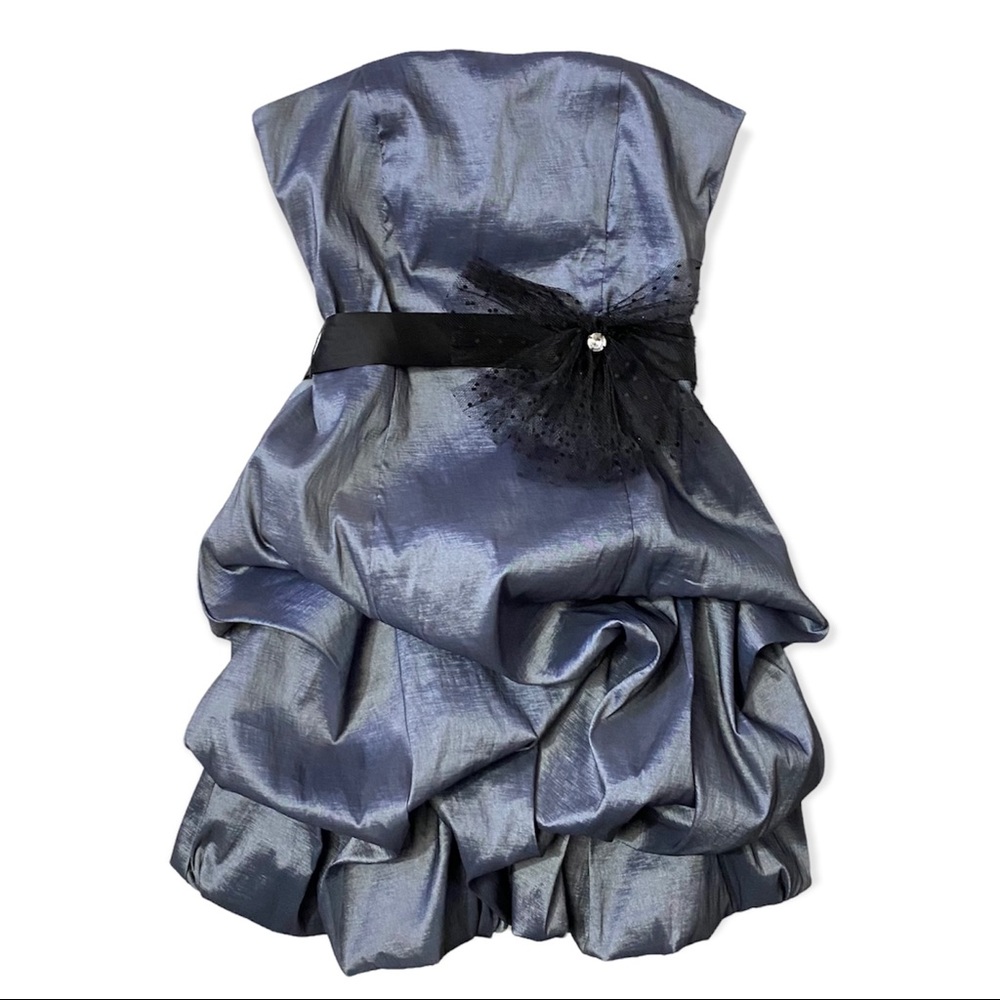 Iridescent Satin Silver Strapless Goth Prom Evening Formal  Taffeta Dress-size 1
